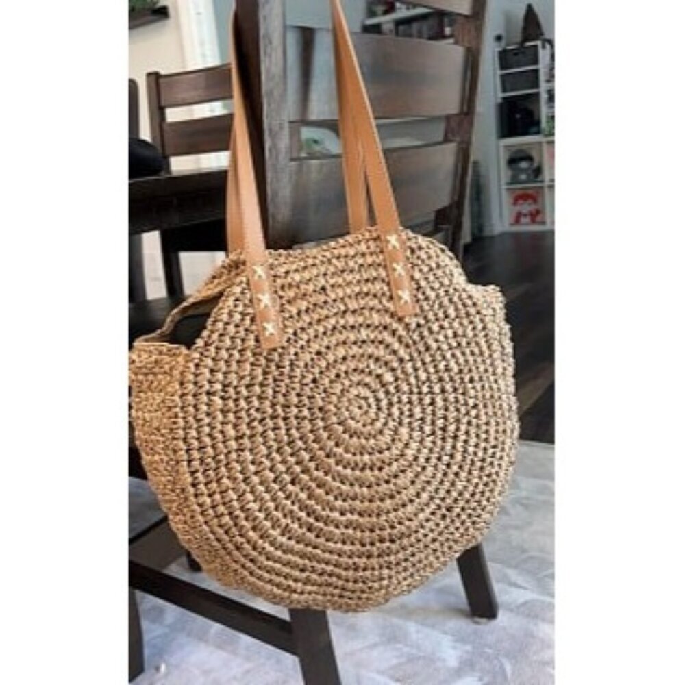 New Straw Handbags Women Handwoven Round Corn Straw Bags Natural Chic Hand Large